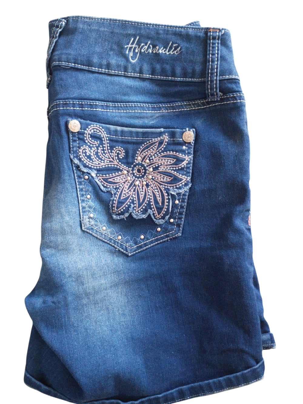 Hydraulic Women's Dark Blue Skinny Shorts with Embroidered Floral Pocket